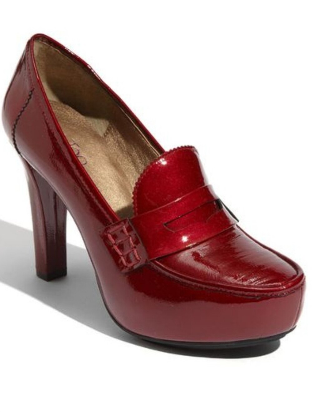 Me Too Burgundy Dark Red Patent Leather Loafers Platform Block High Heels Size 7
